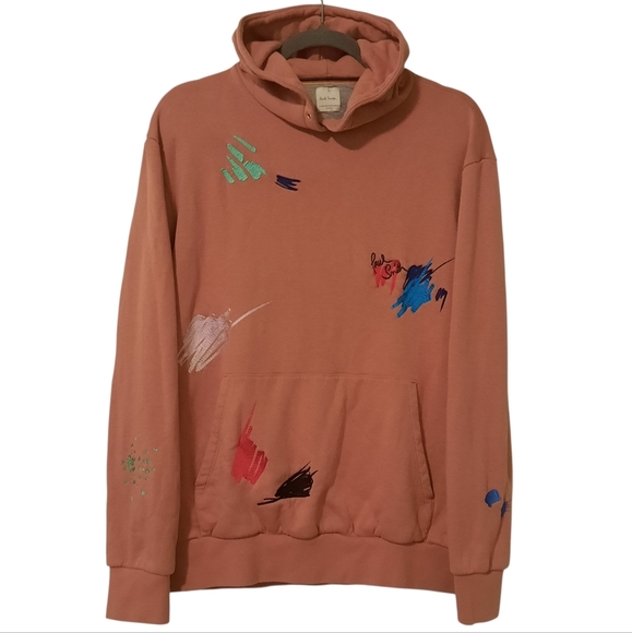 PAUL SMITH Embroidered Marker Pen Mens Pink Hoodie Ink Spill Organic Cotton L - Picture 7 of 16